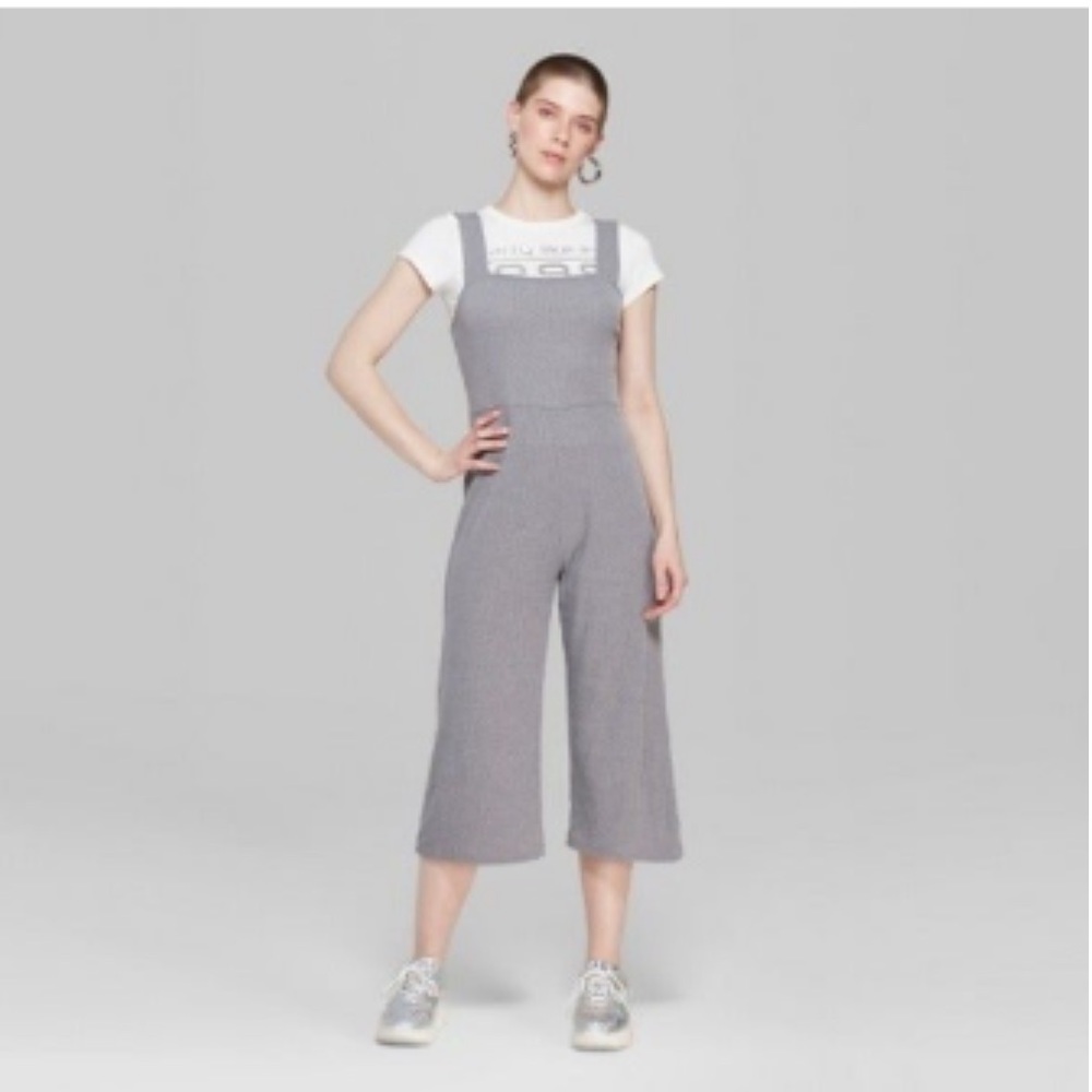 Wild Fable Grey Cropped Jumpsuit POCKETS